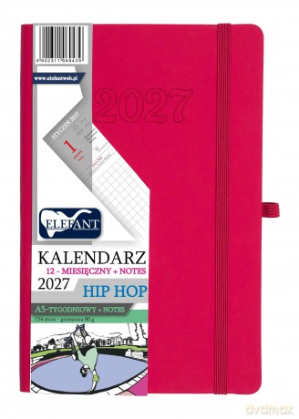 Kalendarz 2027 12 m-cy. Hip hop A5 tygodniowy różowy [KALENDARZ]