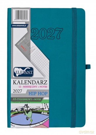 Kalendarz 2027 12 m-cy. Hip hop A5 tygodniowy szmaragdowy [KALENDARZ]
