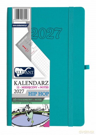 Kalendarz 2027 12 m-cy. Hip hop A5 tygodniowy turkusowy [KALENDARZ]