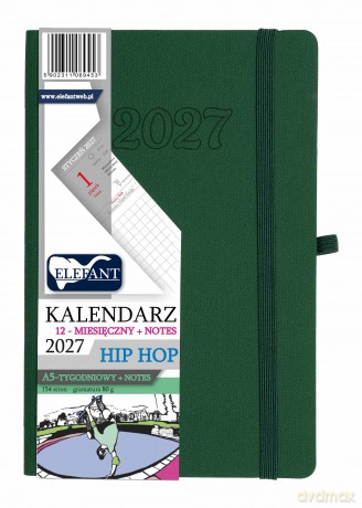 Kalendarz 2027 12 m-cy. Hip hop A5 tygodniowy zielony [KALENDARZ]