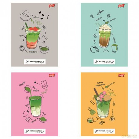 Paczka Zeszyt A4 32k.krata okładka laminowana Matcha Mood mix 15 sztuk