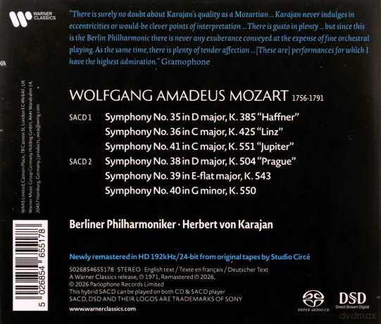 Herbert Von Karajan: Mozart: Symphonies Nos. 35-36, 38-41 [2CD]