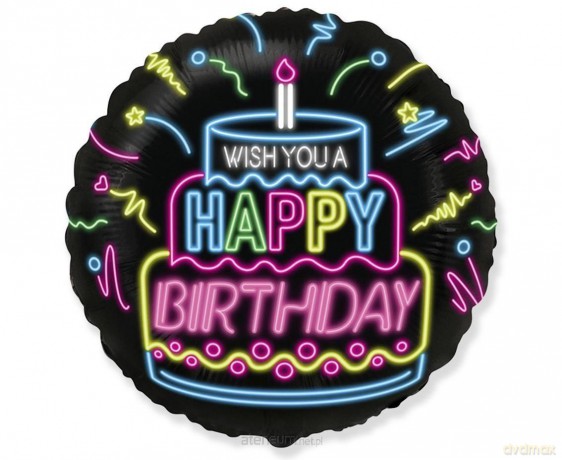 Balon foliowy Happy Birthday neon 45cm