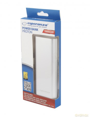 Esperanza Power Bank 10000mah Proton Srebrny