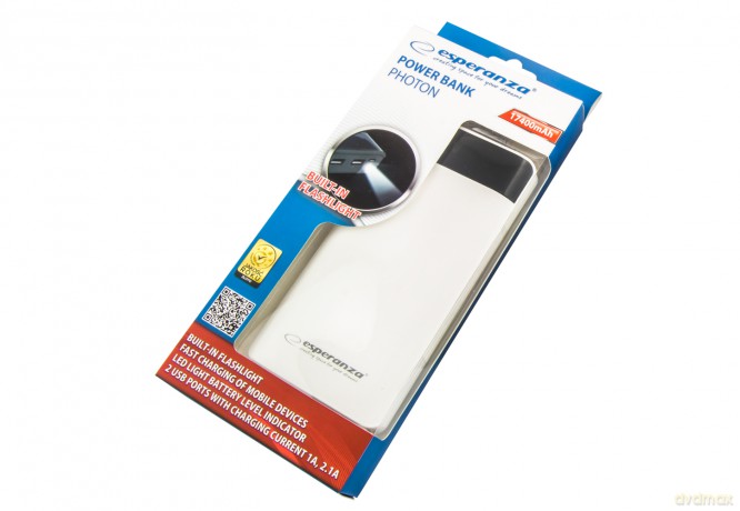 Esperanza Power Bank 17400mah Photon Led Light Biały