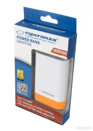 Esperanza Power Bank 4800mah Graviton Biało/Pomarańczowy