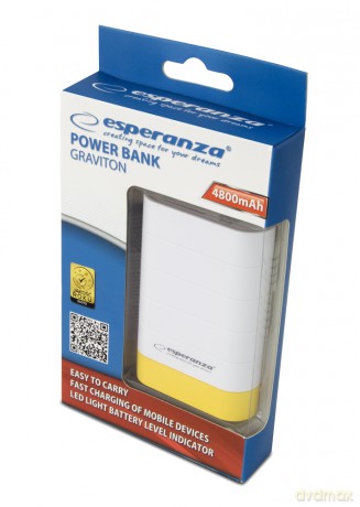 Esperanza Power Bank 4800mah Graviton Biało/Żółty