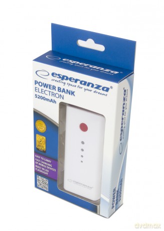 Esperanza Power Bank 5200mah Electron Led Light Biało/Czerwony