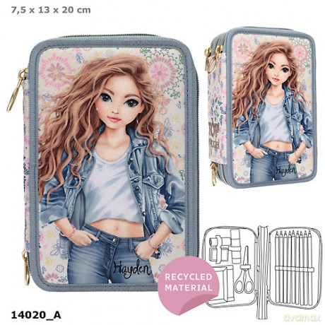 Topmodel - TOPModel Triple Pencil Case - FESTIVAL FUN - Cream, Light Blue