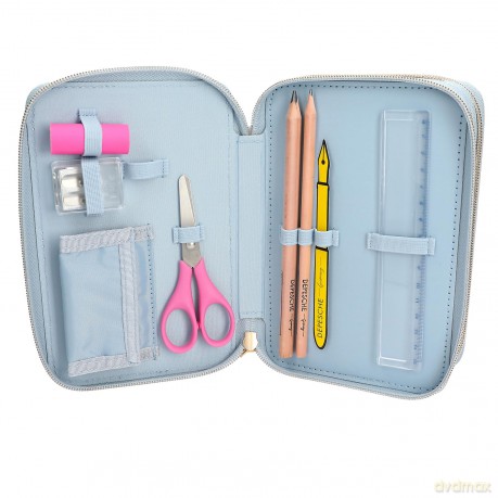 Topmodel - TOPModel Triple Pencil Case - FESTIVAL FUN - Cream, Light Blue