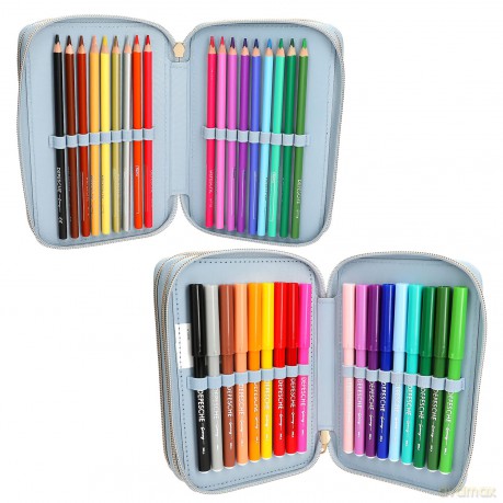 Topmodel - TOPModel Triple Pencil Case - FESTIVAL FUN - Cream, Light Blue