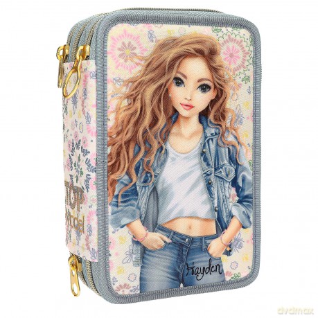 Topmodel - TOPModel Triple Pencil Case - FESTIVAL FUN - Cream, Light Blue
