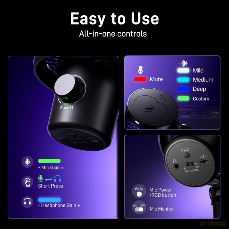 MAONO DM40 Pro Condenser RGB USB/Wireless AI Gaming Microphone, black