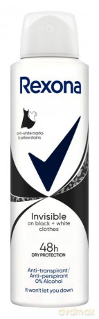 REXONA Invisible On Black + White Clothes Antyperspirant w sprayu dla kobiet 150 ml