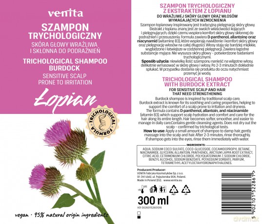 VENITA Szampon trychologiczny - Łopian 300 ml