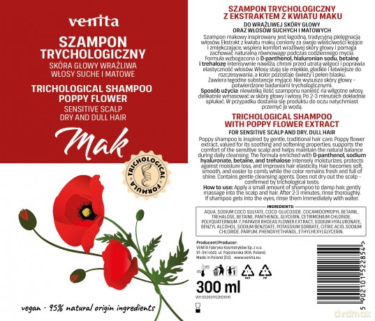 VENITA Szampon trychologiczny - Mak 300 ml