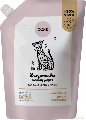 YOPE Naturalne mydło w płynie zapas Bergamotka i Różowy Pieprz 600 ml