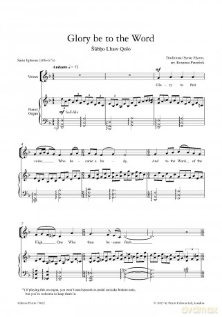 Glory be to the World (Unison Voice Choir and Piano or Organ) - Roxanna Panufnik [KSIĄŻKA]