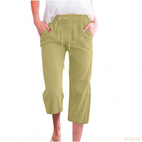 jovati Women's Linen Capri Pants Casual Loose Drawstring Elastic Waist with Pockets Plus Size Short Pants, Green, M - Anjali Joshi [KSIĄŻKA]