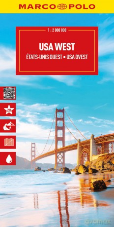 Marco Polo USA West Road Map: Travel Map for Road Trips with Top Sights and Scenic Routes (Folded Map): Pacific Coast, Sierra Nevada, Rocky Mountains (Marco Polo Maps) [KSIĄŻKA]