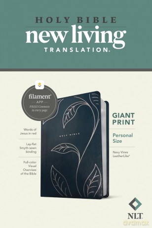 NLT Personal Size Giant Print Bible, Filament Enabled (LeatherLike, Navy Vines, Red Letter) [KSIĄŻKA]