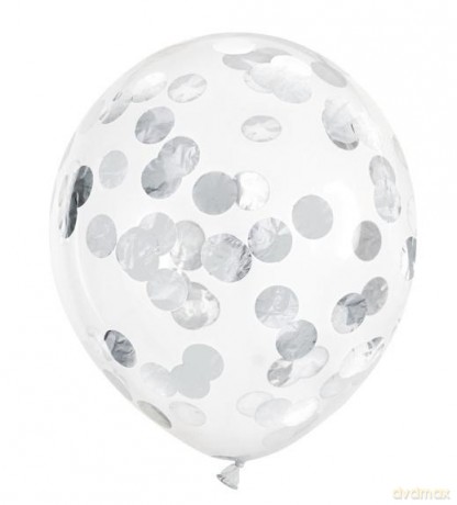 Balony z konfetti kółka srebrny 30cm 6szt
