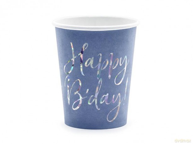 Kubeczki Happy B'day granatowy 220ml 6szt