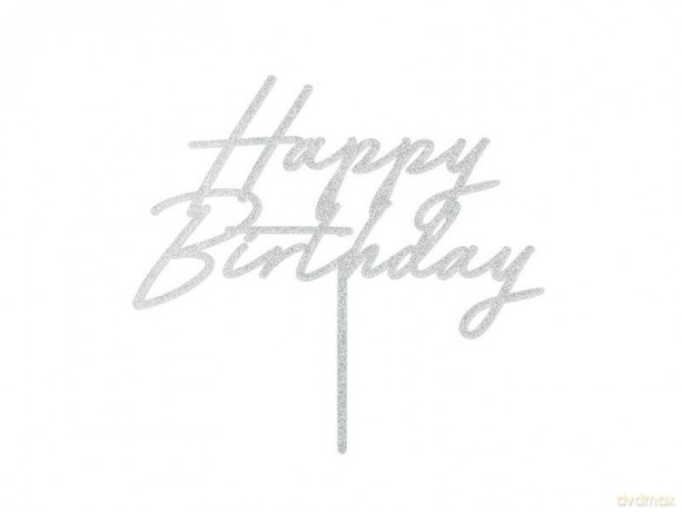 Topper na tort Happy Birthday srebrny 18x16,5cm