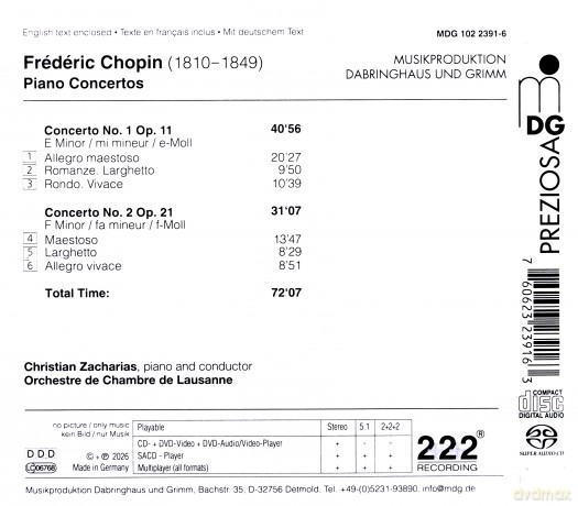 Christian Zacharias Orchestre De Chambre De Lausanne-Chopin: Complete Piano Concertos: Christian Zacharias Orchestre de Chambre de Lausanne-Chopin: Complete Piano Concertos [CD]