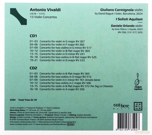 Giuliano Carmignola; Daniele Orlando; I Solisti Aquilani-Vivaldi 100. 13 Violin Concertos: Giuliano Carmignola; Daniele Orlando; I Solisti Aquilani-Vivaldi 100. 13 Violin Concertos [2CD]