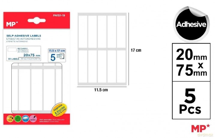 Etykiety samoprzylepne 20x75mm 5ark