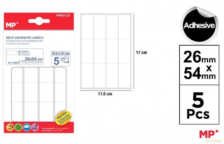 Etykiety samoprzylepne 26x54mm 5ark