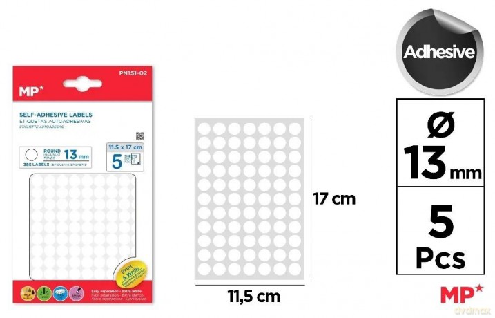 Etykiety samoprzylepne okrągłe 13mm 5ark