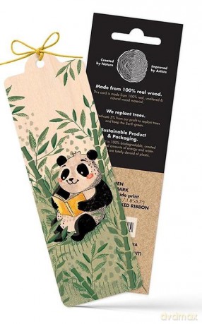 Zakładka drewniana Panda i książka