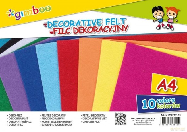 Filc dekoracyjny A4 10 kolorów
