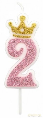 Świeczka 2 różowa 6,8cm