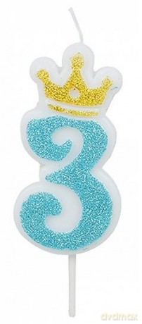 Świeczka 3 niebieska 6,8cm