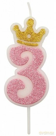 Świeczka 3 różowa 6,8cm