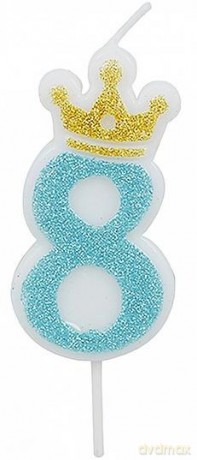 Świeczka 8 niebieska 6,8cm