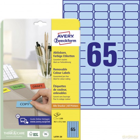 Avery Zweckform: 1.300 AVERY Zweckform Etiketten blau 38,
