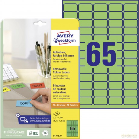 Avery Zweckform: 1.300 AVERY Zweckform Etiketten grźn 38,