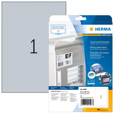 10 HERMA Typenschild-Etiketten 4593 silb