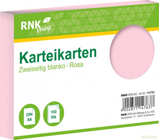 100 RNK-Verlag Karteikarten A6 rosa blan