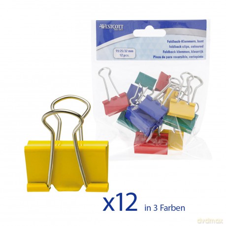 Westcott: 12 WESTCOTT Foldbackklammern farbsortier