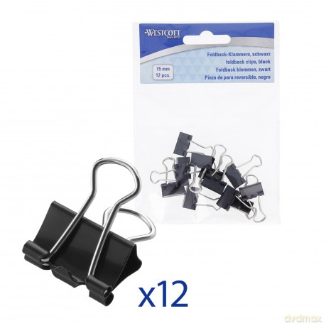 Westcott: 12 WESTCOTT Foldbackklammern schwarz 1,5