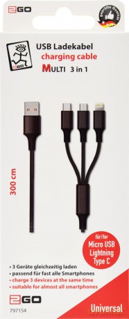 2GO 3in1 USB Ladekabel Micro-USB,Lightn.