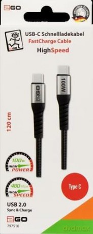 2GO Schnellladekabel USB-C 100W 1,2m