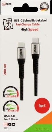 2GO Schnellladekabel USB-C 100W 2m