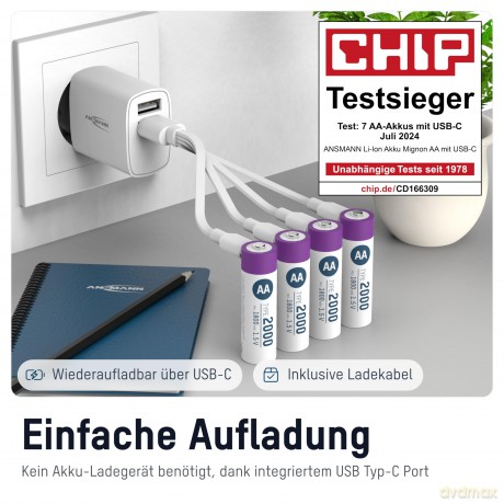 4 ANSMANN Akkus 2000 Mignon AA 1.800 mAh