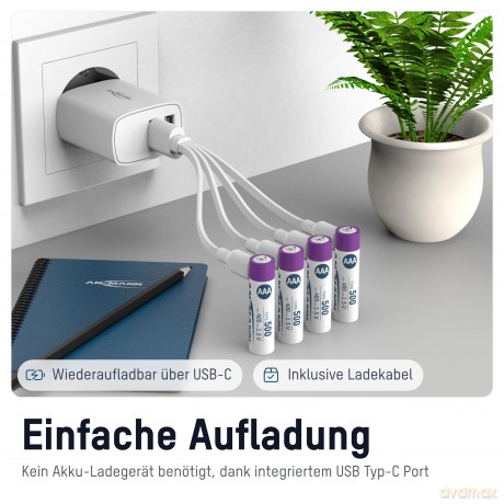 4 ANSMANN Akkus 500 Micro AAA 400 mAh